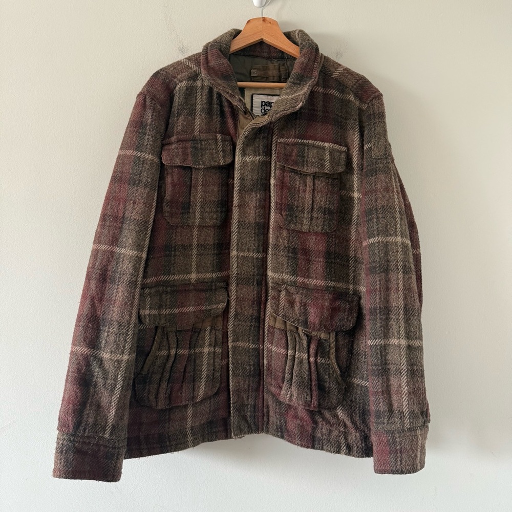 Vtg Paper Denim & Cloth Chore Jacket Mens XL Plaid Knit Field Barn Coat Workwear